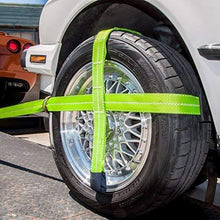 Load image into Gallery viewer, VULCAN High-Viz Adjustable Loop Auto Tie Downs with Snap Hook - 3300 lbs. Safe Working Load, 4 Pack - Easily Trailer Any Car, Truck, SUV, Jeep, Or Sportscar
