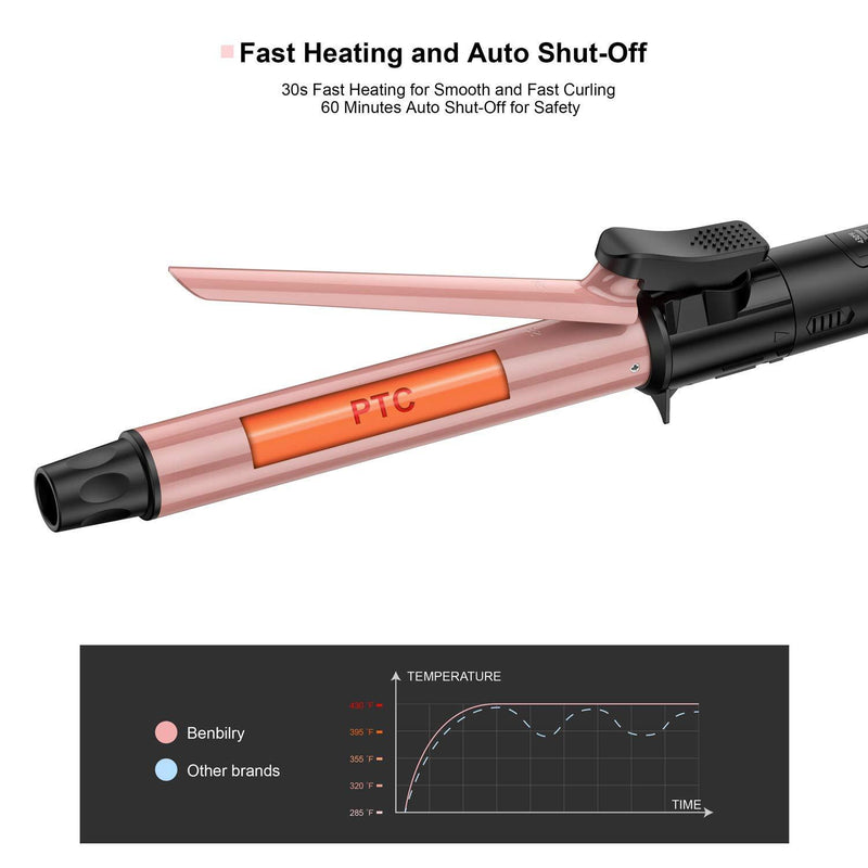 Benbilry Curling Iron 1.1 Inch Curling Wand with Ceramic Coating Barrel, Anti-Scald Insulated Wand Tip, 285°F to 430°F for All Hair Types, Include Heat Resistant Glove