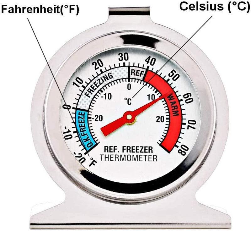 FOHO Durable Steel Refrigerator-Freezer Thermometer - Monitors The Internal Temperature of Your Refrigerator or Freezer, Hooks or Stands Alone