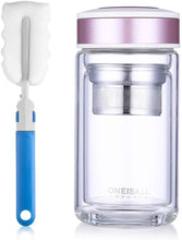 Load image into Gallery viewer, ONEISALL Double Wall Glass Travel Tea Mug with Stainless Steel Filter, Ultra Clear Spill-proof Strong Glass Tea Tumbler, 320ML (Champagne)
