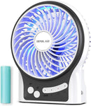 OPOLAR Mini Portable Battery Operated Travel Fan with 3-13 Battery Life, Rechargeable & USB powered Handheld Fan for Desk Beach Camping, 3 Speeds, Strong Airflow, Internal Blue Light& Side Flash Light