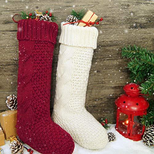 LimBridge Christmas Stockings, 2 Pack 18 inches Large Size Cable Knit Knitted Xmas Rustic Personalized Stocking Decorations for Family Holiday Season Decor, Cream or Burgundy