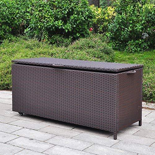 BABYLON Outdoor Patio Wicker Storage Container Deck Box Made of Antirust Aluminum Frames and Resin Rattan, 86-Gallon (Brown) (Large, Brown)