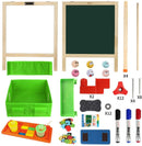 Evergreen Art Supply 3 In 1 Kids Wooden Art Easel with Bonus Kids Art Supplies, Double Sided Children Easel Chalkboard / Magnetic Dry Erase Board