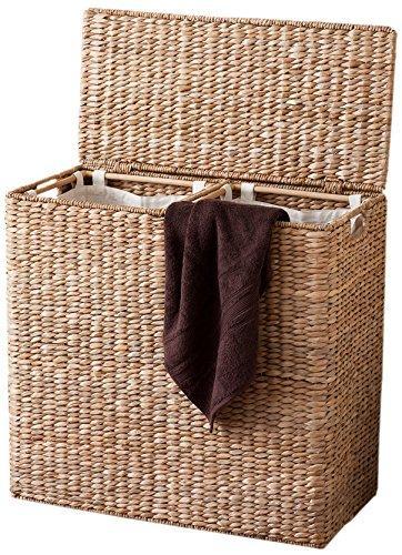 BirdRock Home Oversized Divided Hamper with Liners (Espresso) | Made of Natural Woven Abaca Fiber | Organize Laundry | Cut-Out Handles for Easy Transport | Includes 2 Machine Washable Canvas Liners