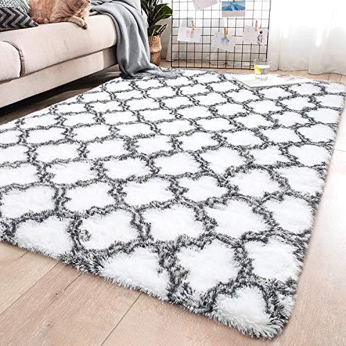 PAGISOFE Soft Indoor Large Modern Area Rugs Shaggy Patterned Fluffy Carpets Suitable for Living Room and Bedroom Nursery Rugs Home Decor Rugs for Christmas and Thanksgiving 5'x8' Grey Trellis