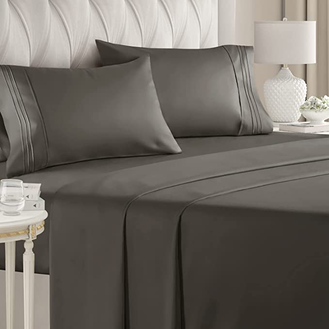 Abakan Queen Size Sheet Set - Breathable & Cooling Sheets - Hotel Luxury Bed Sheets - Extra Soft - Deep Pockets - Easy Fit - 4 Piece Set - Wrinkle Free - Comfy – Dark Grey Bed Sheets - Queens Sheets – 4 PC