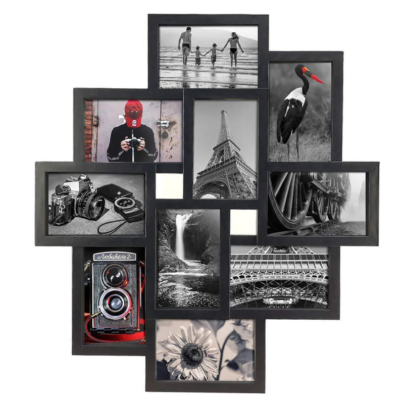 10 Opening 4x6 Black Collage Picture Frame Wall Hanging for 4 by 6 inch Multiple Photo Frames by Amazing Roo