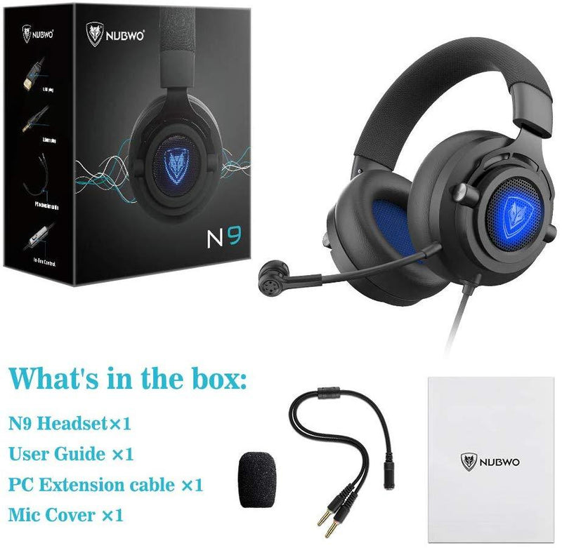 NUBWO N9PRO Gaming Headset, for PS4, Xbox One, Nintendo Switch, Mac, PC, Computer, LED Light, with Detachable Microphone, with Surround Sound Quality 3.5mm Volume Control, Black