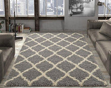 Load image into Gallery viewer, Ottomanson Collection shag Trellis Area Rug, 5&#39;3&quot; x 7&#39;, Gray
