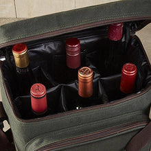 Load image into Gallery viewer, Wine Enthusiast 6-Bottle Wine Bag - Waxed Canvas Weekend Wine Carrier, Forest Green
