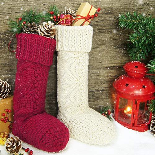 LimBridge Christmas Stockings, 2 Pack 18 inches Large Size Cable Knit Knitted Xmas Rustic Personalized Stocking Decorations for Family Holiday Season Decor, Cream or Burgundy