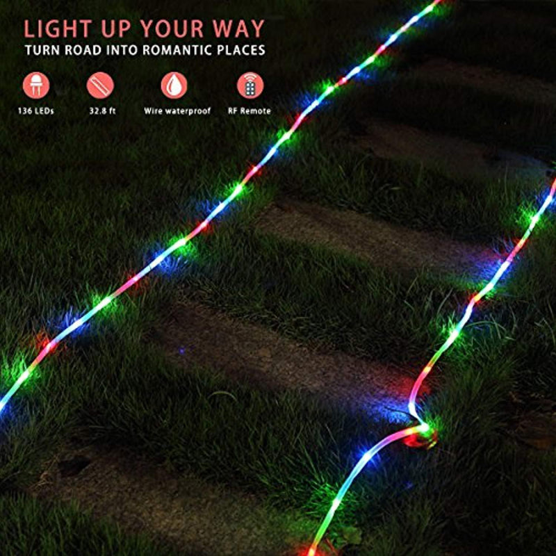 LED Rope Lights, 33ft 136 LED Waterproof String Lights with Remote, 8 Mode/Timer Fairy Lights for Christmas Holiday Garden Patio Party Halloween Home Pool Outdoor Indoor Decoration (Colorful)