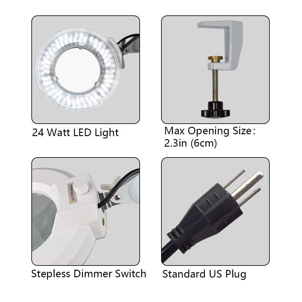 Opard Magnifying Lamp LED Floor Lamp with Magnifying Glass Light Clamp Stand Adjustable Arm for Reading, Close Work, Dental, Beauty