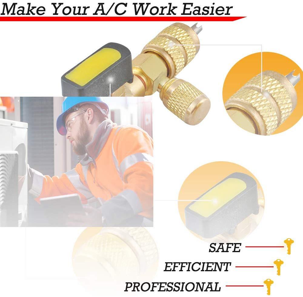 Wadoy R410A Valve Core Remover with Dual Size SAE 1/4 & 5/16 Port HVAC Valve Core Removal Installer Tool A/C Valve Core R22