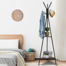 Load image into Gallery viewer, KingSo Coat Rack, Hall Tree Standing Coat Tree Hat Hanger Holder with 6 Hooks 2 Shelves for Bedroom Office Hallway Entryway
