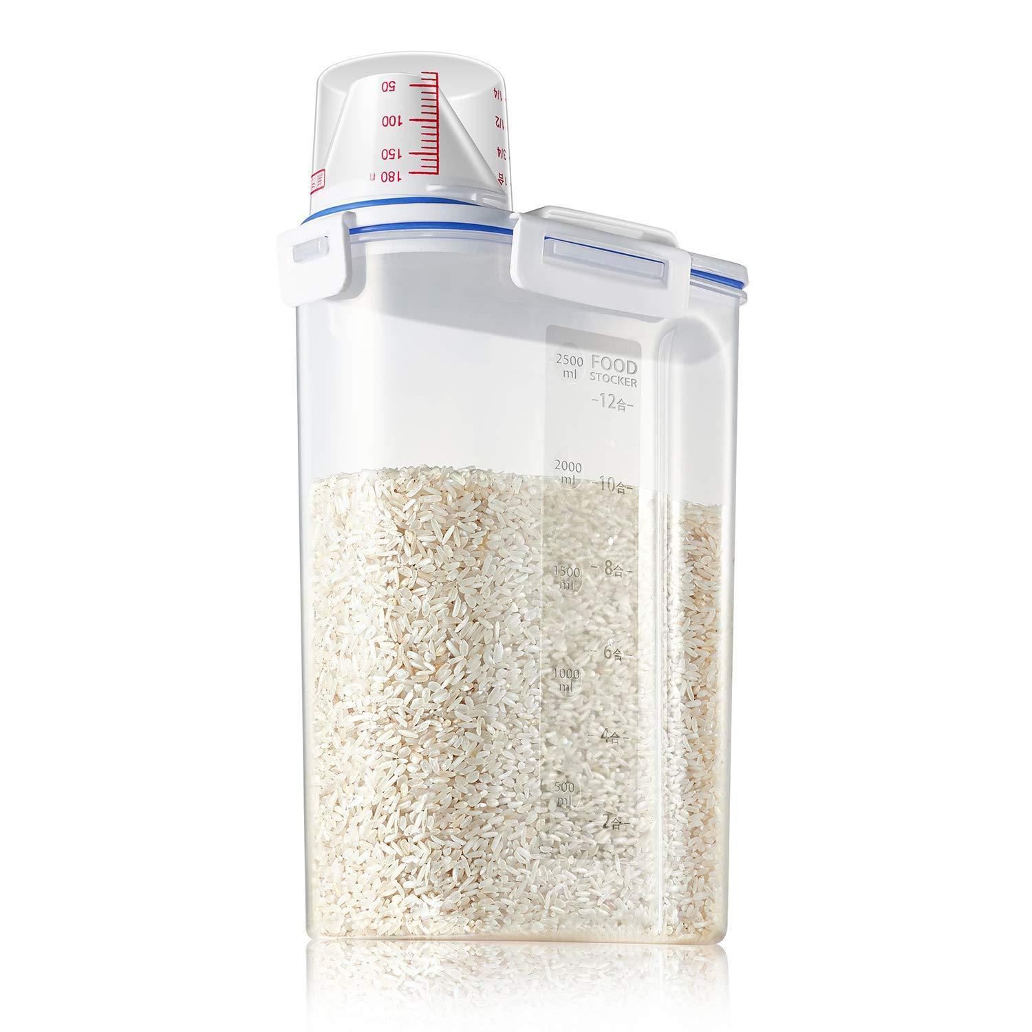 Mini Dry Food Storage Container - Rice Container with Pour Spout + Cup - Handy Dry Food Keeper for Sugar Beans Grain Candy 1.5L Blue