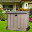 Resin Storage Cabinet Outdoor Horizontal Patio Organizer Weather Resistant Waterproof Shed Roomy Garden Storage Unit Contemporary Design Backyard Décor Lockable Easy-lift Lid & eBook by BADA shop