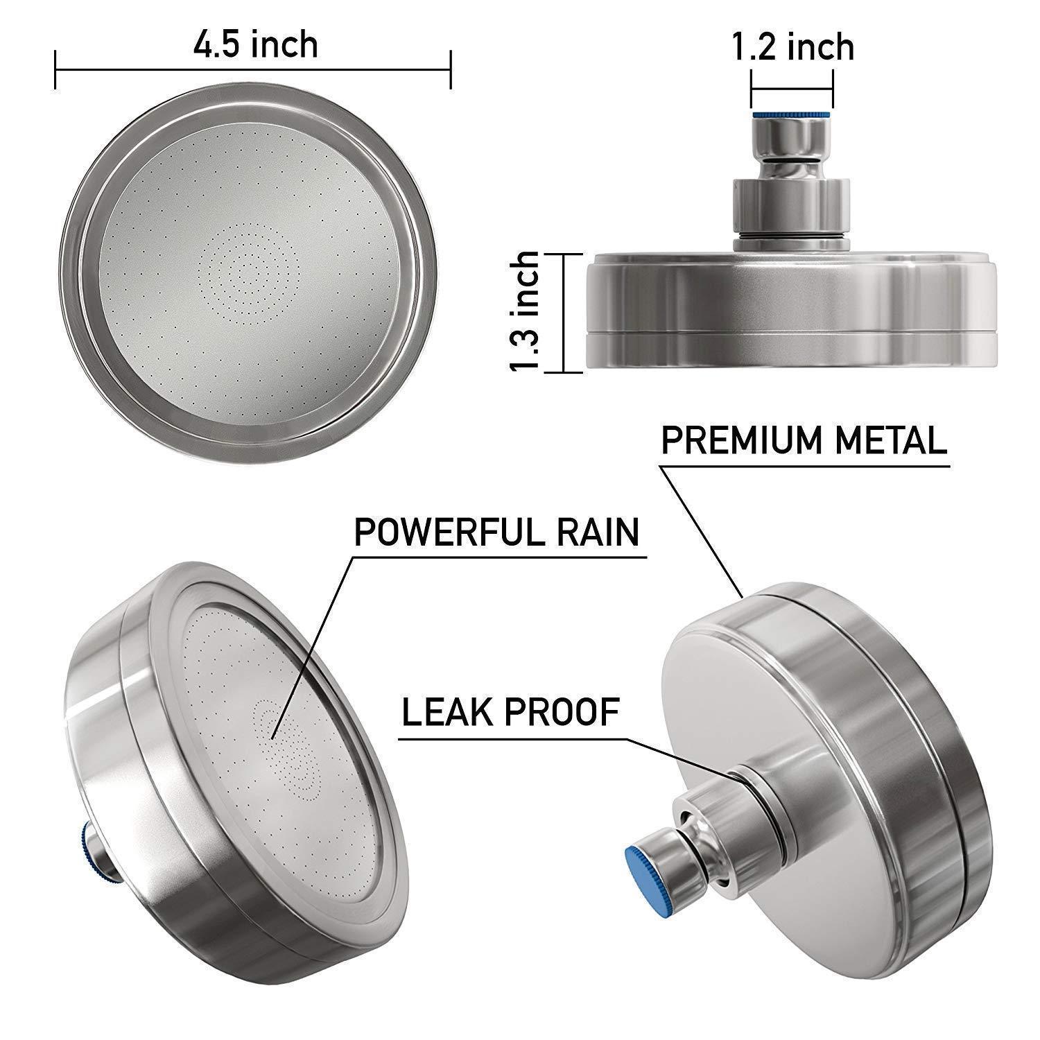 Luxury Filtered Shower Head (Metal) 2 Cartridges Vitamin C + 5 Shower Caps - Reduses Chlorine & Sediments - Consistent Water Pressure - Massage and SPA Effery Shower Head