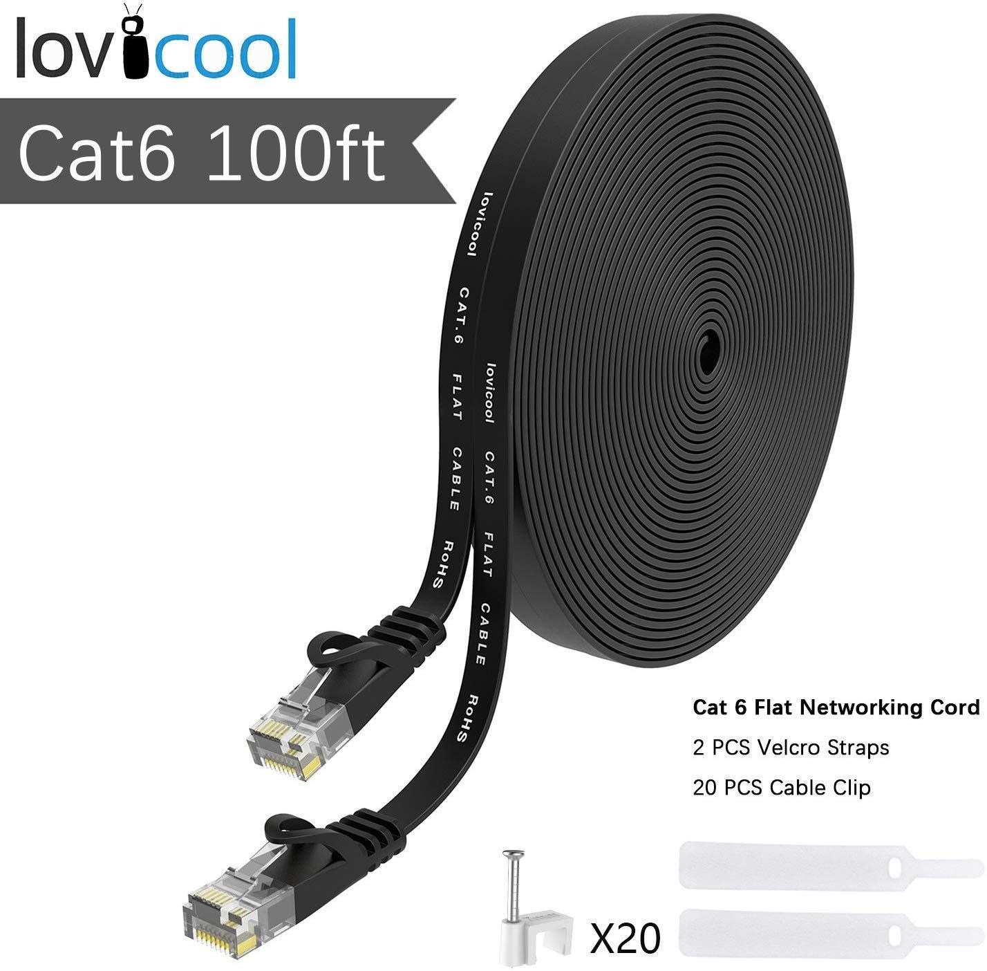 Lovicool CAT6 Ethernet Patch Cable 75ft White LAN Cable Flat Internet Computer Networking Cable High Speed Up to 10Gigabit Ethernet Cord with RJ45 Connector for Modem Switch Boxes Router PS4 Xbox 23m
