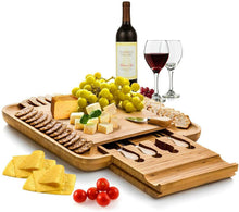 Load image into Gallery viewer, Home Perspective Cheese Board and Knife Set - 100% Organic Bamboo Wood Charcuterie Platter Serving Tray with Cutlery - Perfect for Birthday, Housewarming &amp; Wedding Gifts
