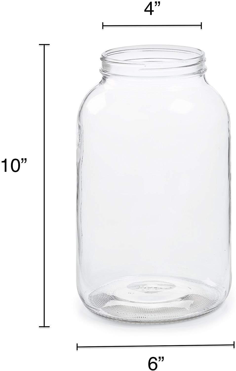 4 Pack - 1 Gallon Glass Jar w/Plastic Airtight Lid, Muslin Cloth, Rubber Band - Wide Mouth Easy Clean - BPA Free & Dishwasher Safe - Kombucha, Kefir, Canning, Sun Tea, Fermentation, Food Storage