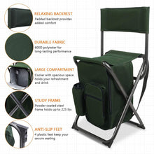 Load image into Gallery viewer, PORTAL Lightweight Backrest Stool Compact Folding Chair Seat with Cooler Bag and Shoulder Straps for Fishing, Camping, Hiking, Supports 225 lbs
