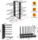 Pot Rack Organizer-Adjustable 8+ Pots and Pans Oragnizer, Kitchen Counter and Cabinet Pot Lid Holder with 3 DIY Methods (6 Hooks Included)