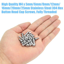 Load image into Gallery viewer, DYWISHKEY 200 Pieces M4 x 5mm/6mm/8mm/12mm/16mm/20mm/25mm Stainless Steel 304 Hex Button Head Cap Bolts and Nuts Kit
