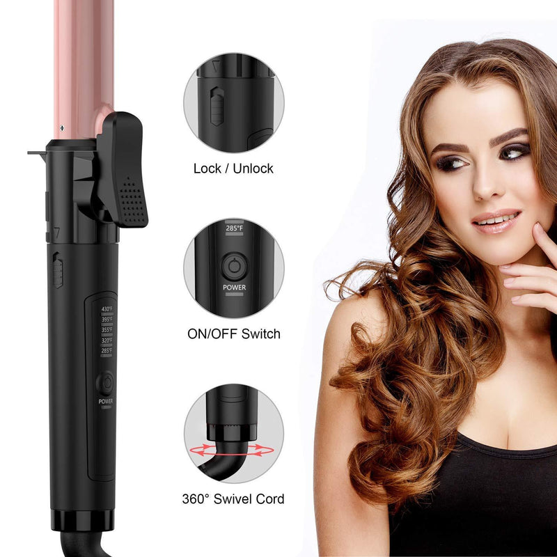 Benbilry Curling Iron 1.1 Inch Curling Wand with Ceramic Coating Barrel, Anti-Scald Insulated Wand Tip, 285°F to 430°F for All Hair Types, Include Heat Resistant Glove