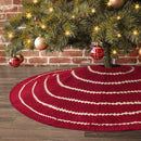 LimBridge Christmas Tree Skirt, 48 inches Knitted Rustic Stripe Thick Heavy Yarn Knit Xmas Holiday Decoration, Burgundy and Cream