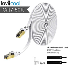 Load image into Gallery viewer, Cat7 Ethernet Patch Cable 50 ft White, Lovicool Ultra Fast 10 Gigabit Triple Shielded Ethernet Networking Wire Ethernet Cords with Gold Plated Head RJ45 Connector 15M
