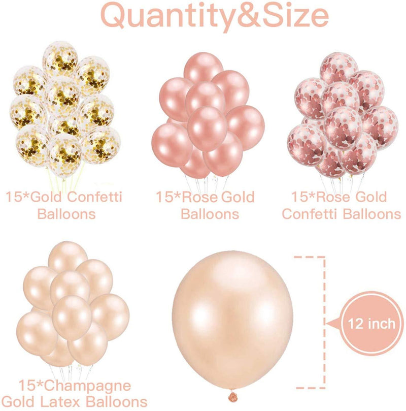 Rose Gold Balloons, Confetti Balloons for Parties, 60pcs Balloons Bulk for Birthday Parties or Graduation Decorations by Unihoh