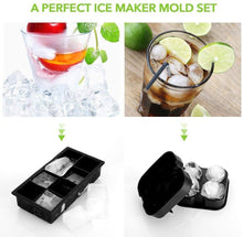 Load image into Gallery viewer, Large Ice Cube Trays Ice Ball Maker with Lids Combo(Set of 2), Silicone Sphere &amp; Square Flexible Ice Cube Molds for Cocktails, Whiskey, Juice and Any Drinks- Reusable &amp; BPA Free
