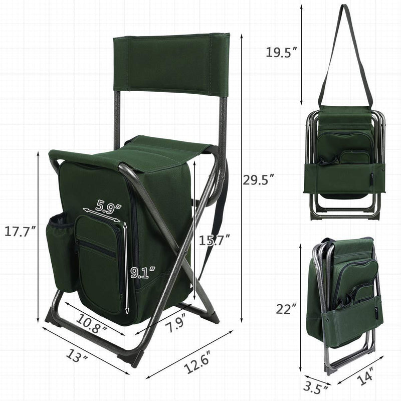 Folding Camping Chair Stool W/Insulated Cooler Bag Backpack Ultralight Seat