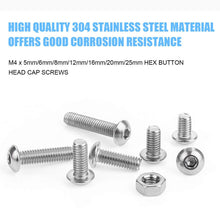 Load image into Gallery viewer, DYWISHKEY 200 Pieces M4 x 5mm/6mm/8mm/12mm/16mm/20mm/25mm Stainless Steel 304 Hex Button Head Cap Bolts and Nuts Kit
