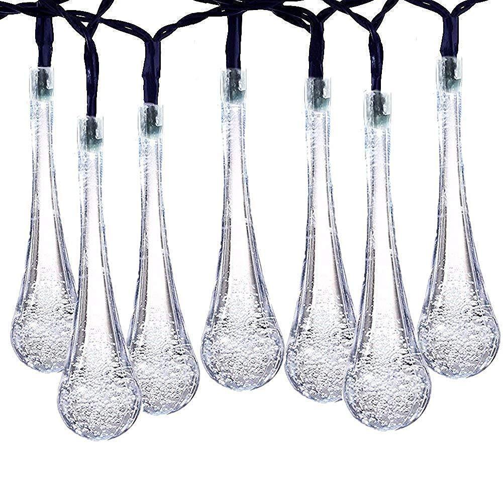 SUPSOO Solar String Lights 40 LED Water Drop Solar Waterproof Lights for Garden, Patio, Yard, Home, Parties - White