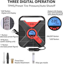Load image into Gallery viewer, Portable AIR Compressor Tire Inflator WindGallop Car Air Pump with Digital Preset Pressure Gauge Auto Shut Off DC 12V Extra Nozzle LED Light For Car Tyre Basketball Motorcycle Bicycle Pool Toys
