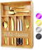 24-Piece Silverware Teivio Set, Flatware Set Mirror Polished, Dishwasher Safe Service for 4, Include Knife/Fork/Spoon with Bamboo 5-Compartment Silverware Drawer Organizer Box