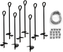 Load image into Gallery viewer, Ground Anchor with 50 Feet of Galvanized Wire with Clamps – Ideal for Securing Animals, Tents, Canopies, Sheds, Powder-Coated Solid Steel Auger – Pack of 4 by AshmanOnline
