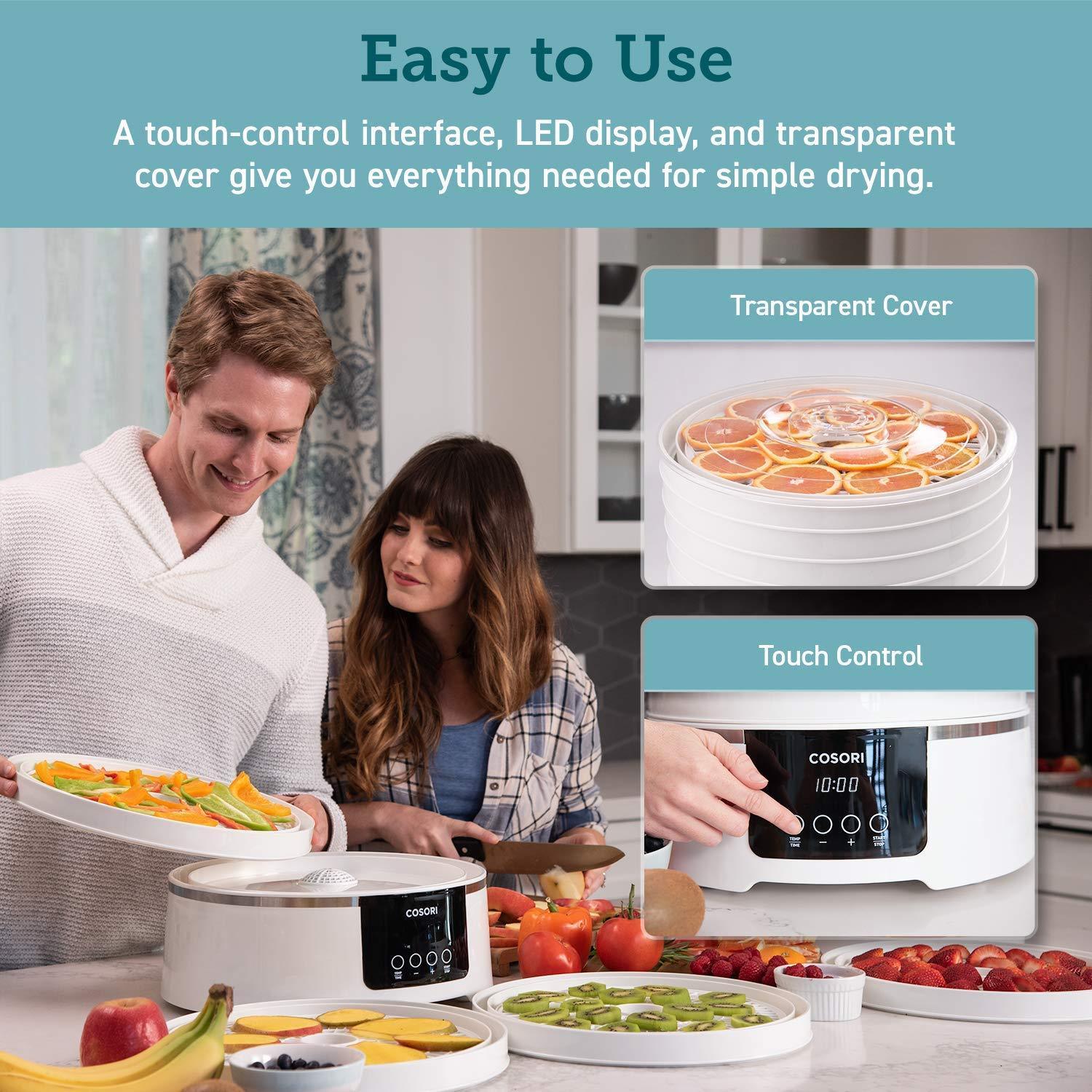 COSORI Dehydrator Machine for Beef Jerky Food,Fruit,Dog Treats,Herbs 5 BPA-Free Trays with Timer and Temperature Control, 50 Recipes for Beginners,ETL Listed/FDA Compliant, CO165-FD