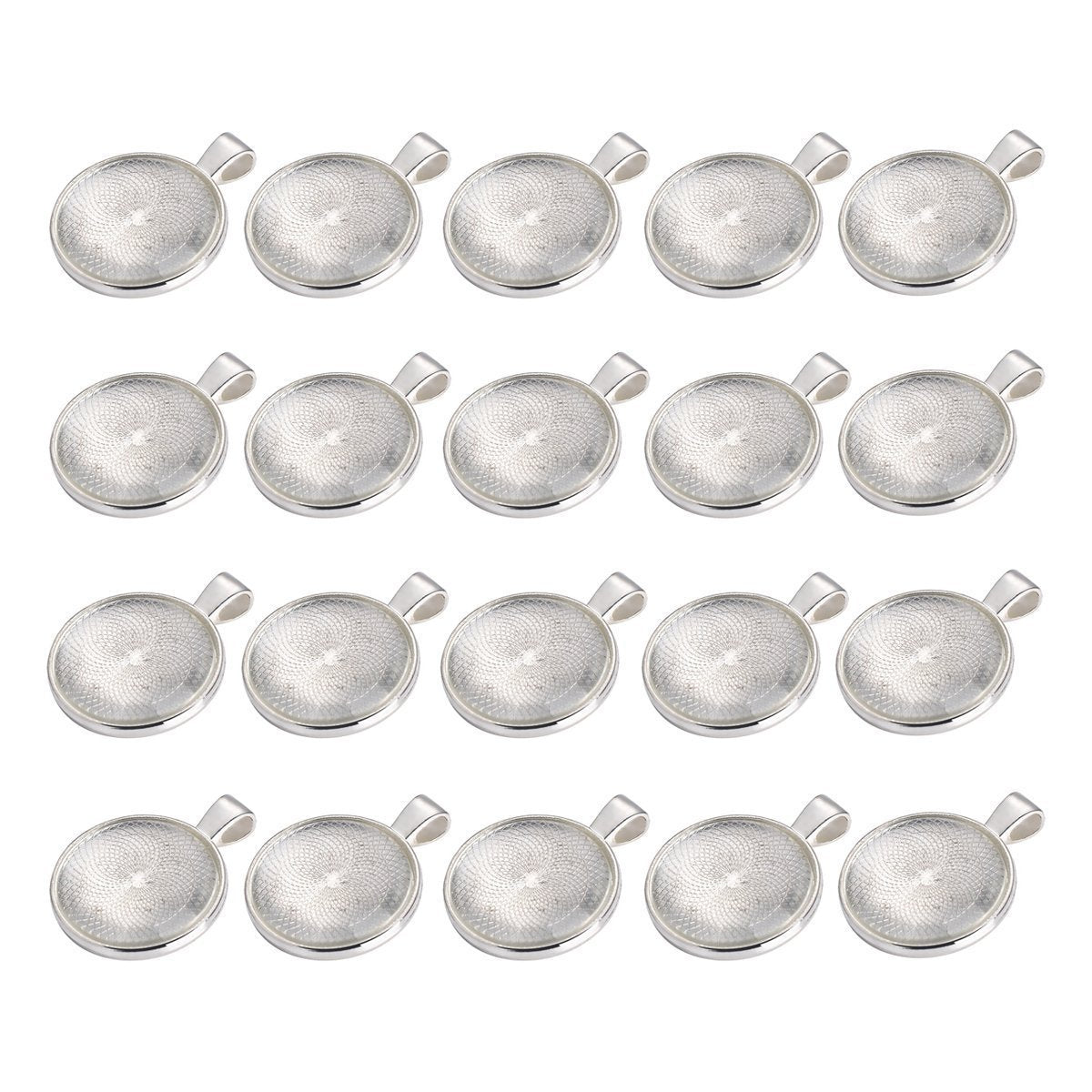 Miraclekoo 20 Set Silver Plated Round Bezel Pendant Trays with Glass Dome Tiles Cabochon 25 mm Blanks Cameo Bezel Cabochon Settings