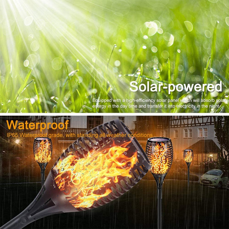 Permande Solar Torch Lights, Outdoor LED Lamp Flickering with Realistic Dancing Flame, Dusk-Dawn Christmas Decoration Lights for Garden/Patio/Deck/Driveway 4-PACK