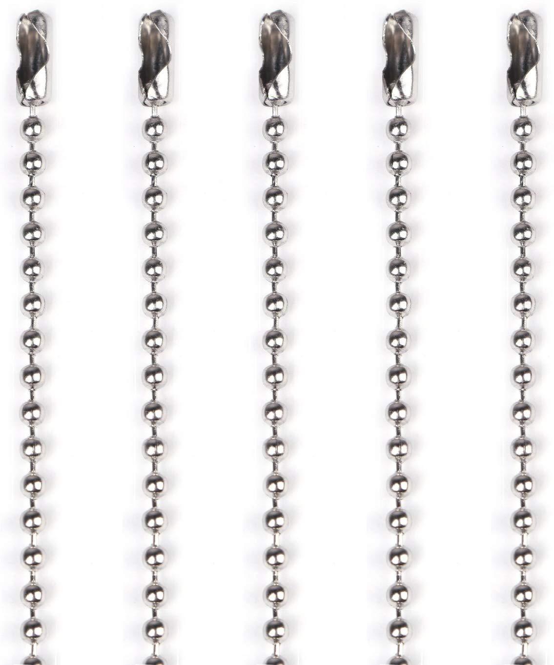 50pcs Nickel Plated Ball Chain Necklace, KinHom 24 Inches Long 2.4mm Bead Size # 3 Adjustable Antiqued Metal Bead Steel Chain Matching Connectors Jewelry Findings