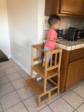 Load image into Gallery viewer, URFORESTIC Kids Kitchen Step Stool with Safety Rail - for Toddlers 18 Months and Older, Natural
