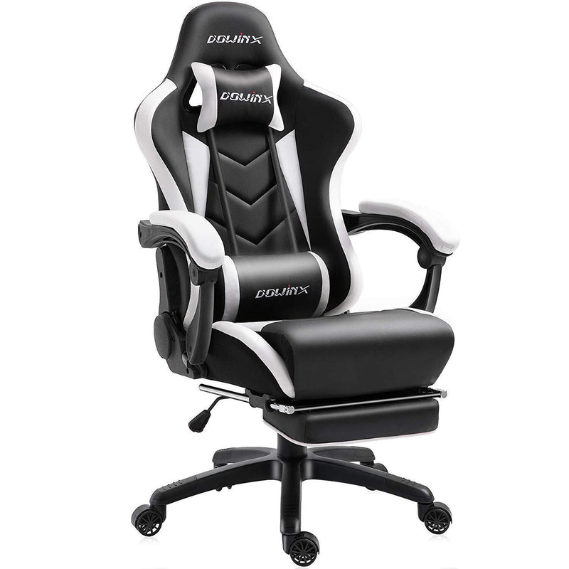 Dowinx Gaming Chair Ergonomic Racing Style Recliner with Massage Lumbar Support, Office Armchair for Computer PU Leather E-Sports Gamer Chairs with Retractable Footrest (Black&Purple)