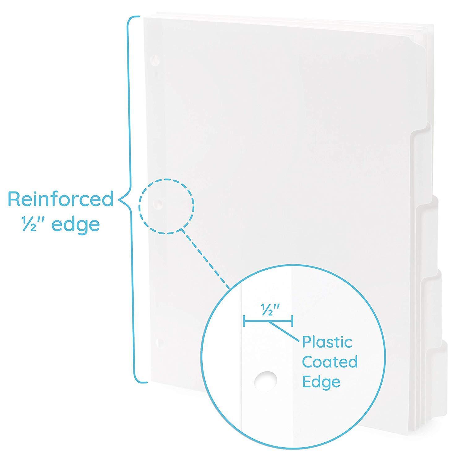 Blue Summit Supplies 3 Ring Binder Dividers with Reinforced Edge, 1/5 Cut Tabs, Letter Size, 3 Hole Punch Section Index Dividers for Binders, White, 100 Page Divider Pack