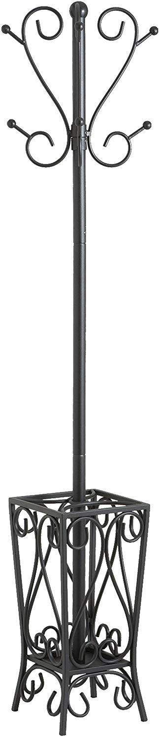 Southern Enterprises Metal Scrolled Coat Rack and Umbrella Stand 69"Tall in Black Finish