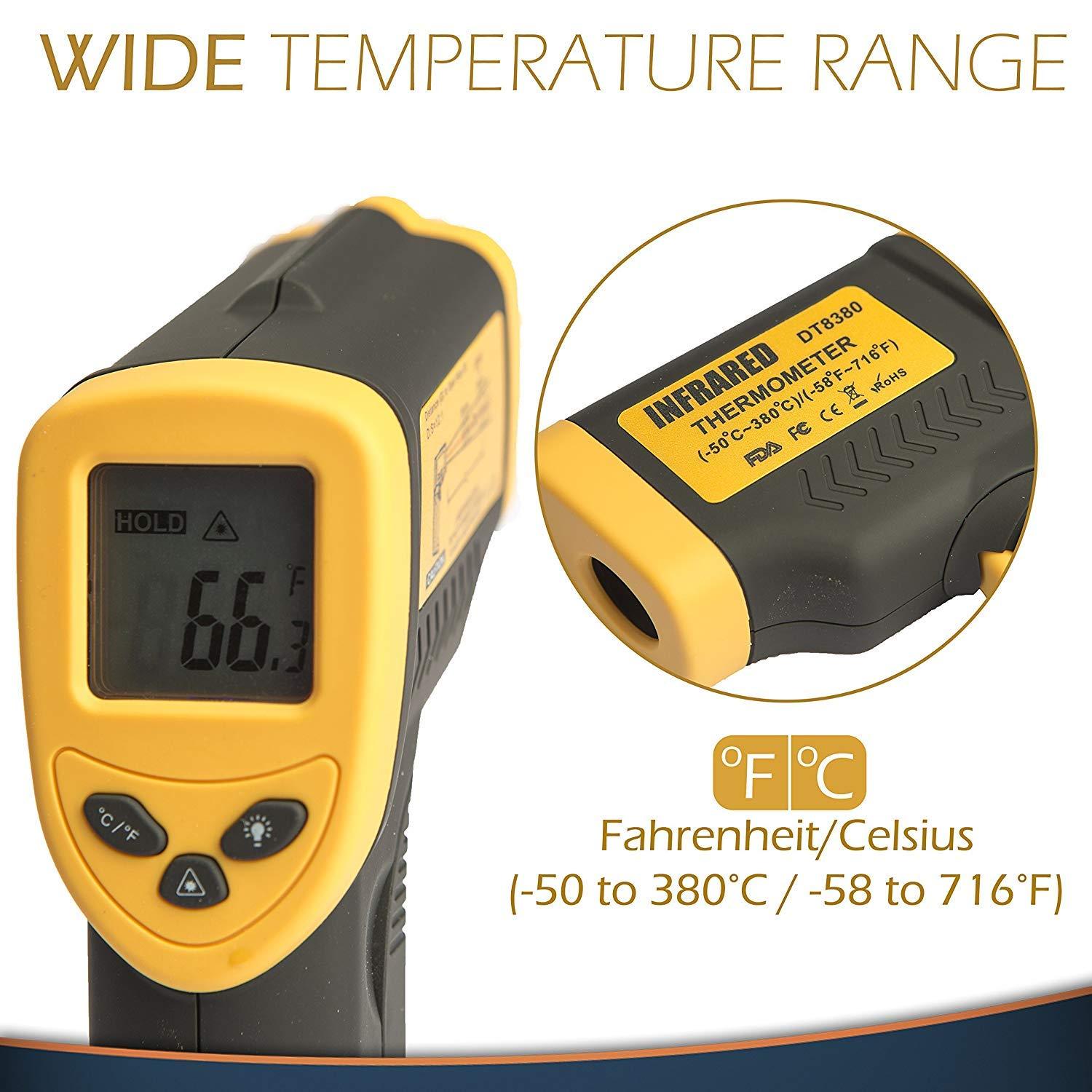 Kizen Laser DT-8380 Infrared Thermometer Non-Contact Digital Laser Temperature Gun with LCD Display -50°C ~ 380°C (-58 °F ~ 716°F)