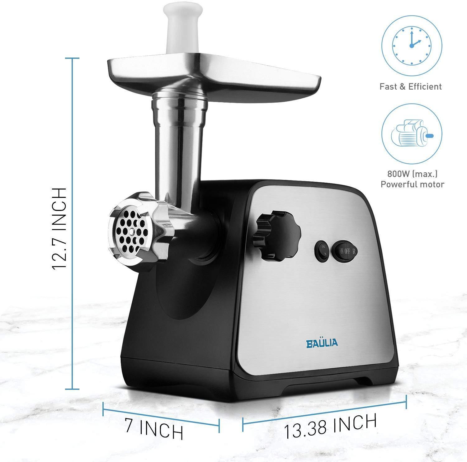 Baulia MG806 Electric Grinder for Home Use, 3 Cutting Blades & Stuffing Tubes, Stainless Steel Meat Mincer for Making Sausages, Chopped Liver, Size #10, Silver